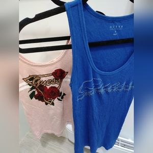 Lot of 2 Guess thank tops. Blue and pink small